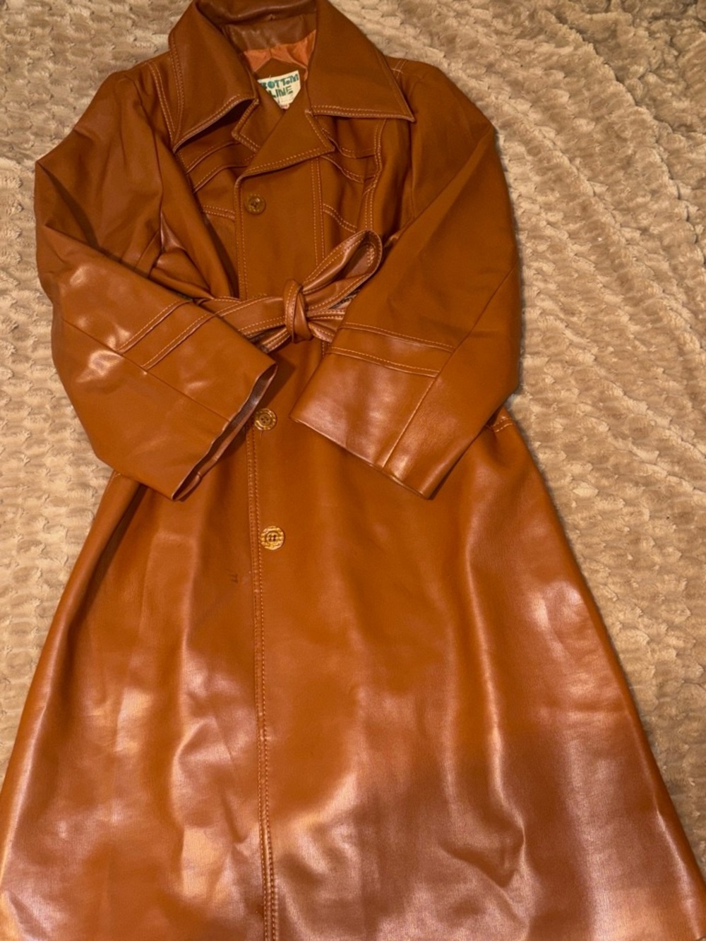 Rare Vintage 70s Vegan Leather Bottom Line Trench Coat